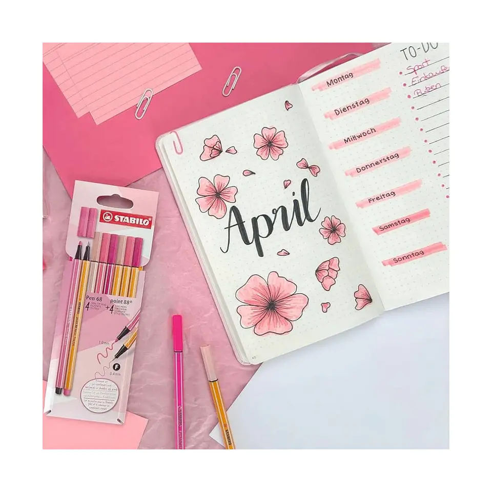 Set de 8 Stabilo: 4 Point 88 + 4 Pen 68 - Shades of Pink 3