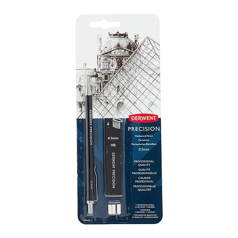 Set Portaminas de Precisión Derwent 0.5 mm HB + Minas de Repuesto