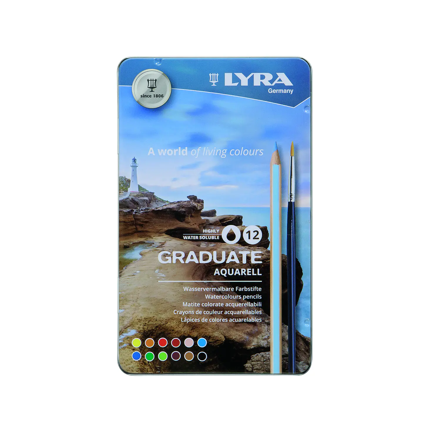 Lápices Acuarelables Lyra Graduate Aqua Lata 12 Colores 1