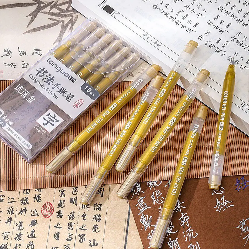Set 6 Lápices Gel 1.0mm Oro - Languo 4