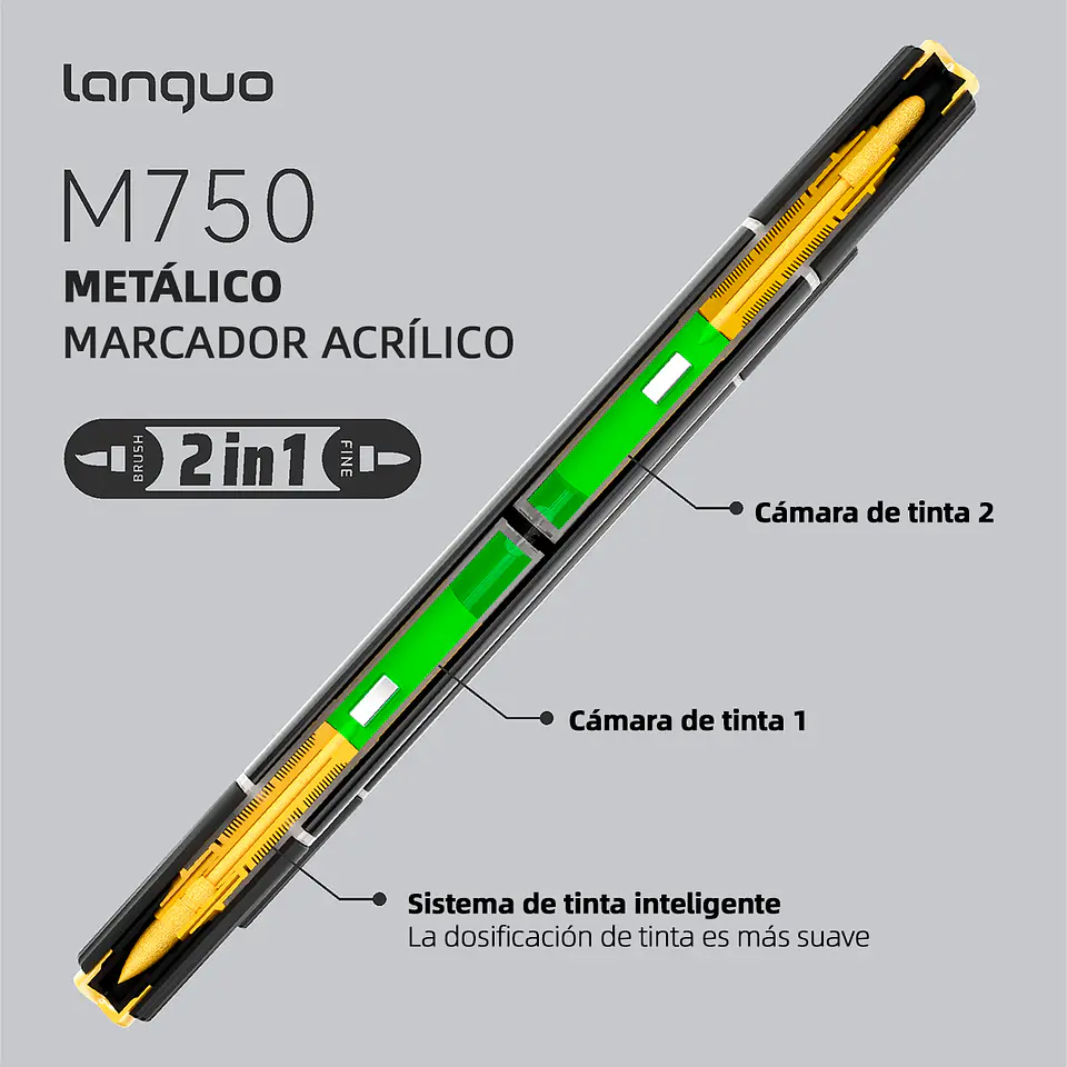 12 Marcadores Acrílicos Metalicos Doble Punta Fina/Brush - Languo 4