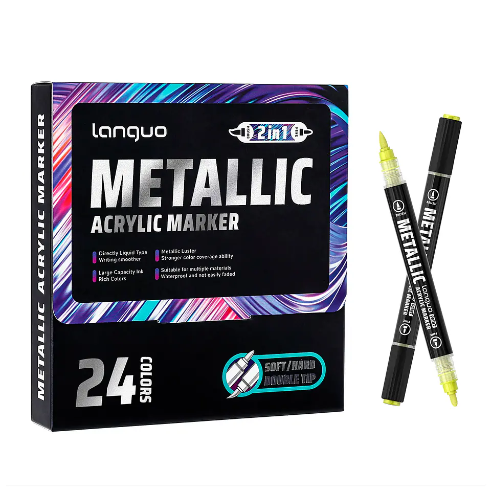 24 Marcadores Acrílicos Metalicos Doble Punta Fina/Brush - Languo 1