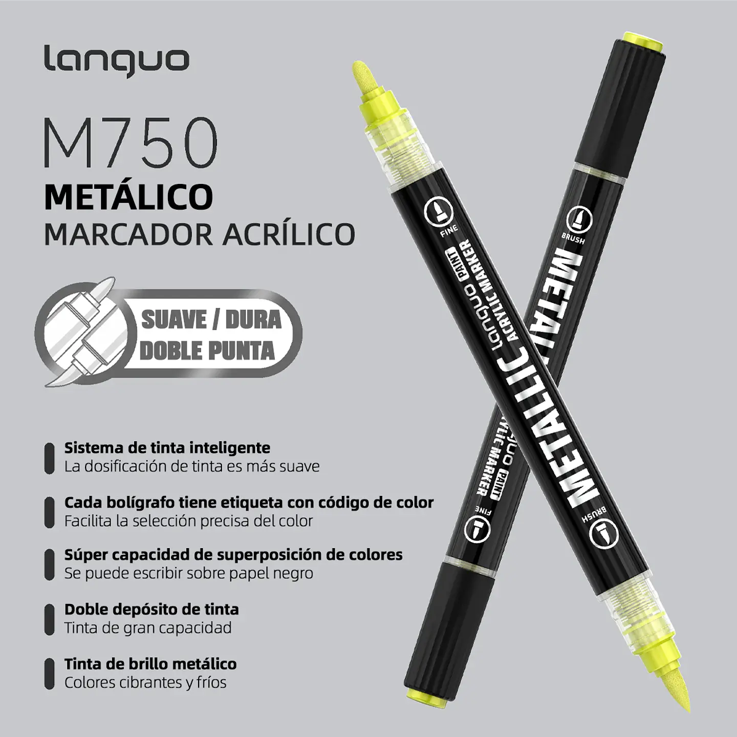 24 Marcadores Acrílicos Metalicos Doble Punta Fina/Brush - Languo 3
