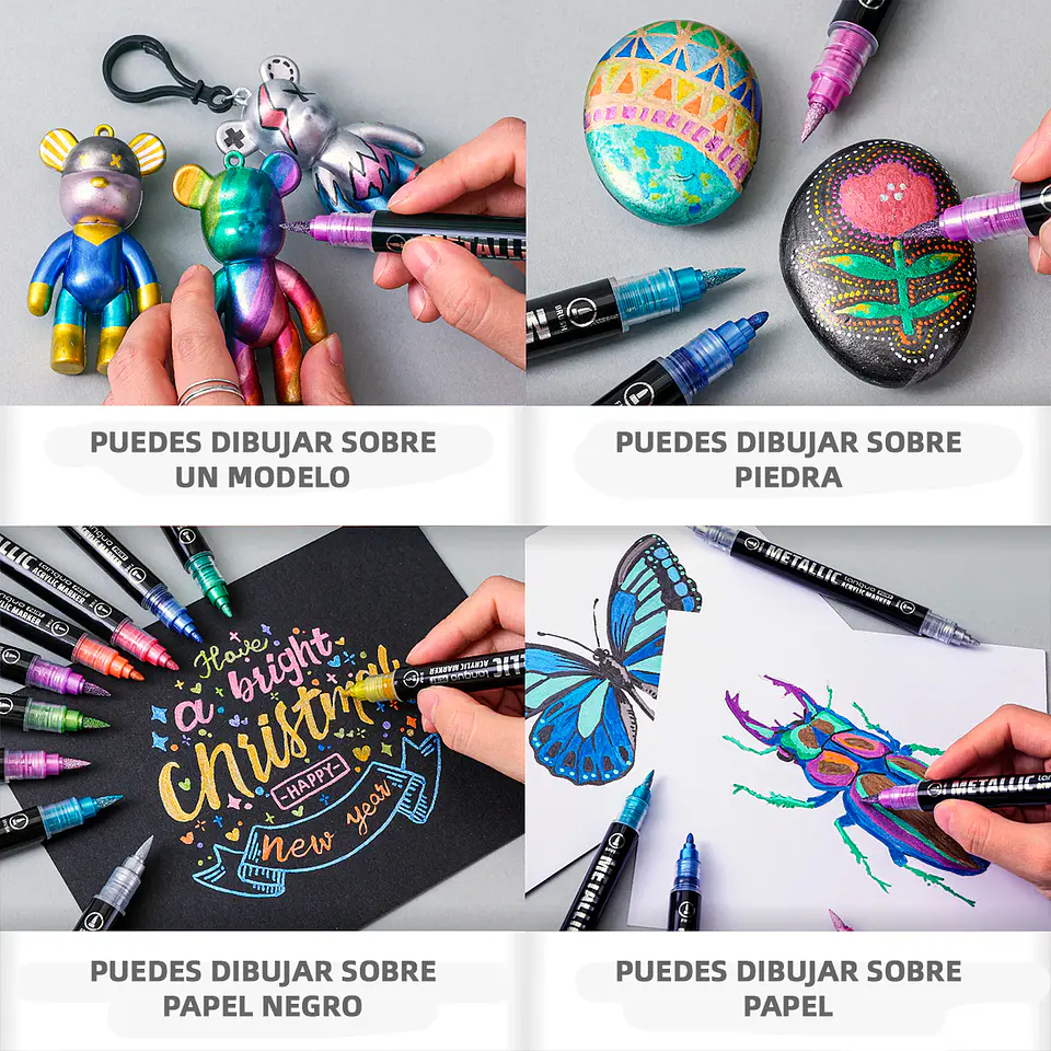 24 Marcadores Acrílicos Metalicos Doble Punta Fina/Brush - Languo 8