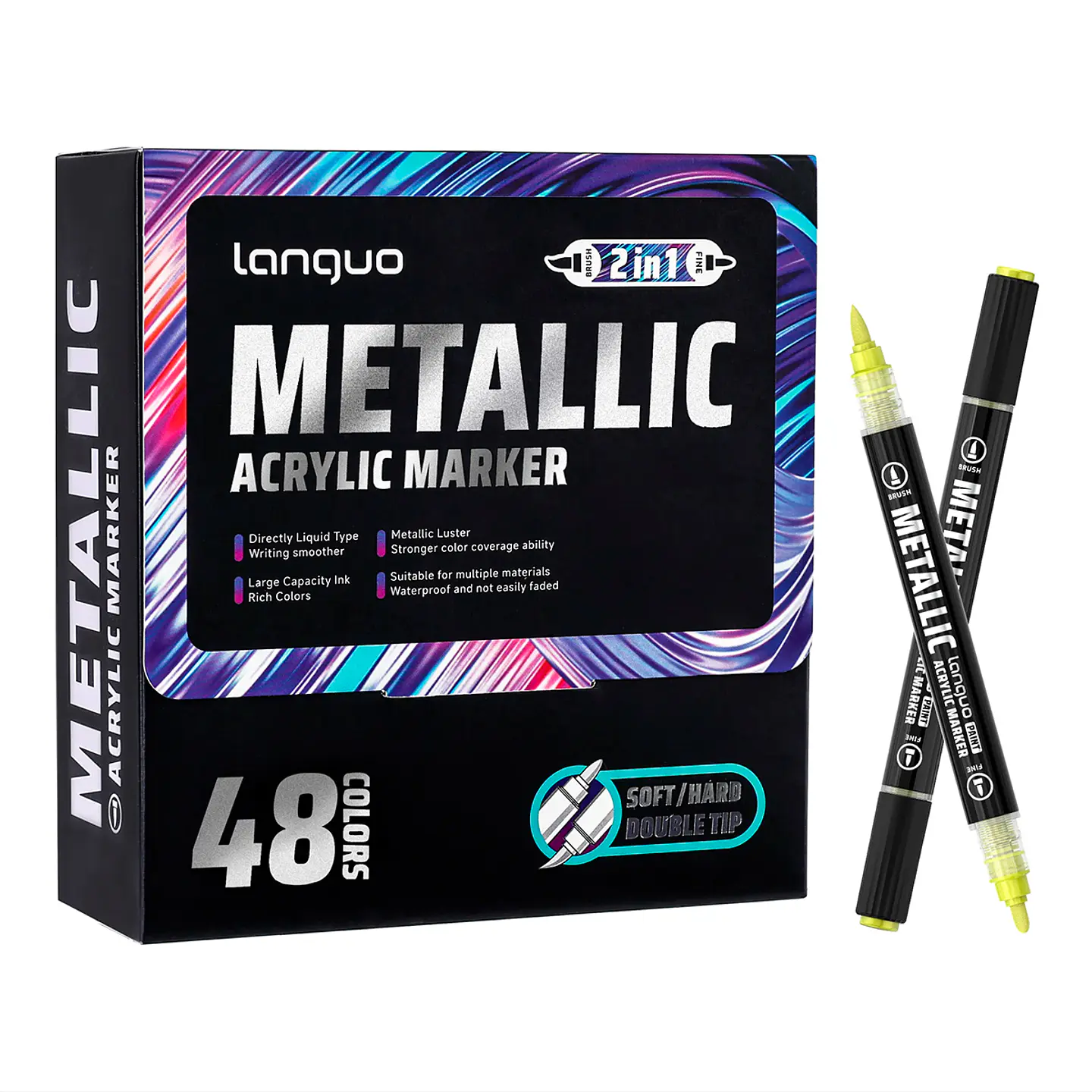48 Marcadores Acrílicos Metalicos Doble Punta Fina/Brush - Languo 1