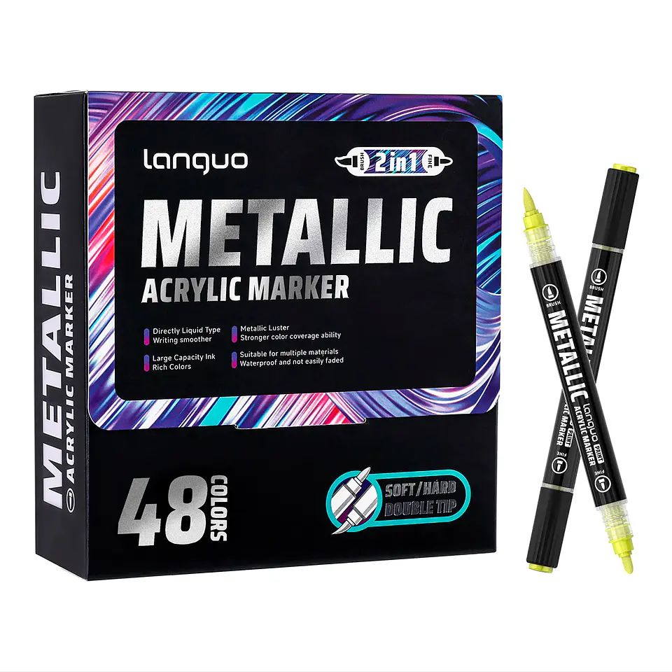 48 Marcadores Acrílicos Metalicos Doble Punta Fina/Brush - Languo 1