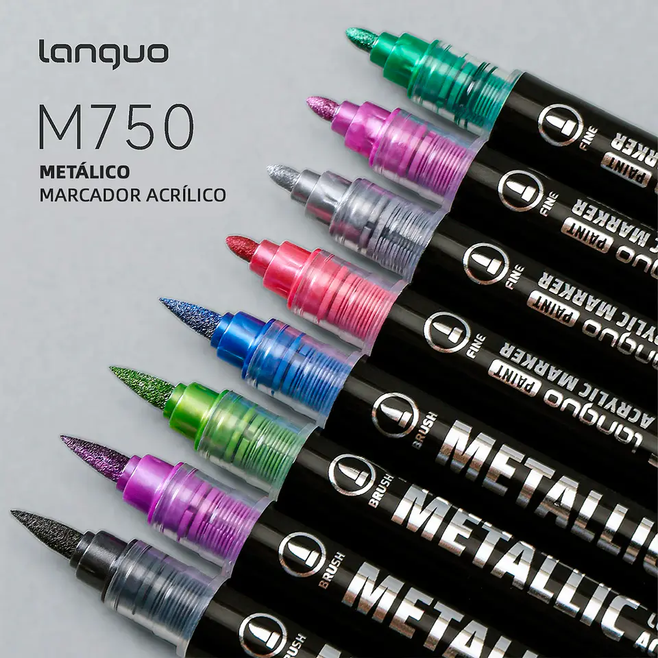 48 Marcadores Acrílicos Metalicos Doble Punta Fina/Brush - Languo 5