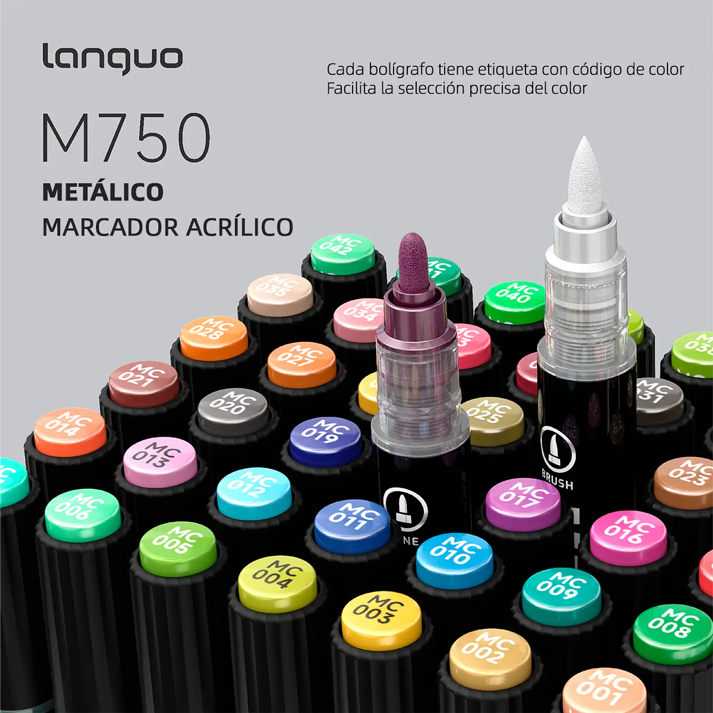 48 Marcadores Acrílicos Metalicos Doble Punta Fina/Brush - Languo 6