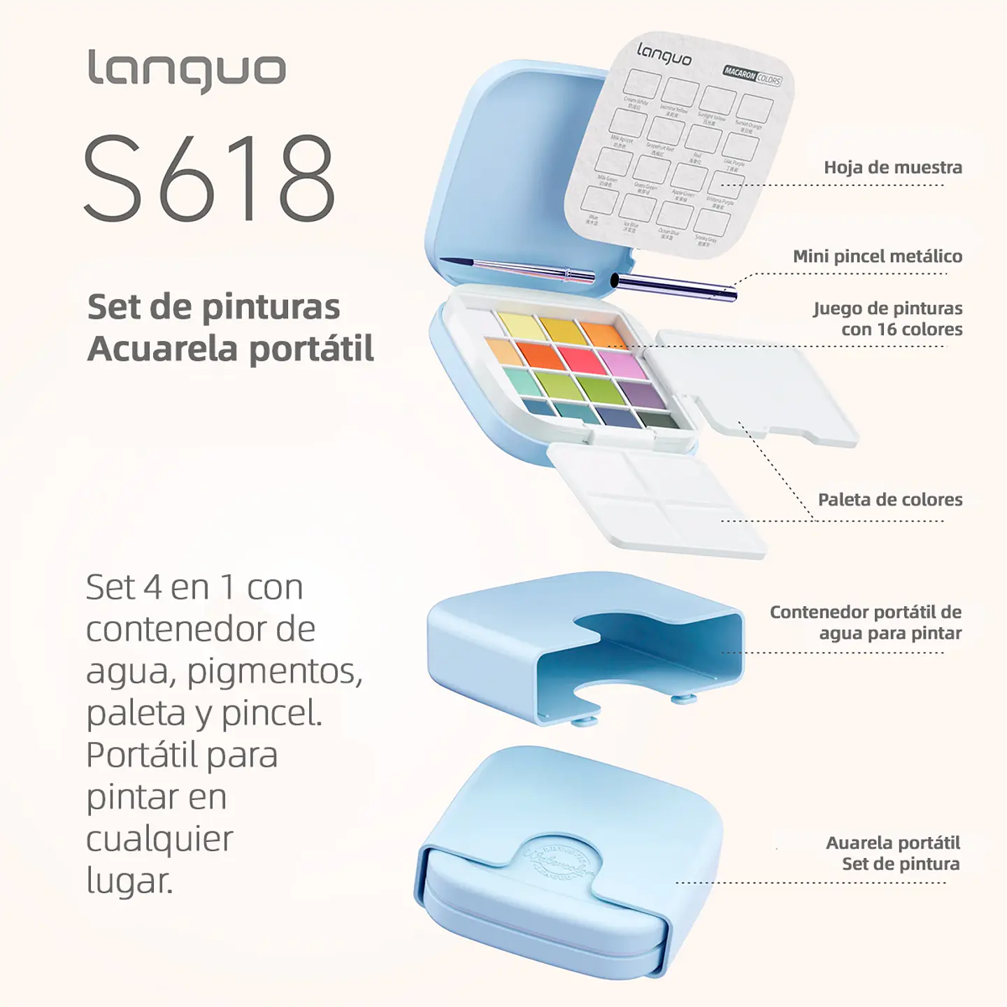 Set De Acuarelas Portátil 16 Colores Clásicos - Languo 4