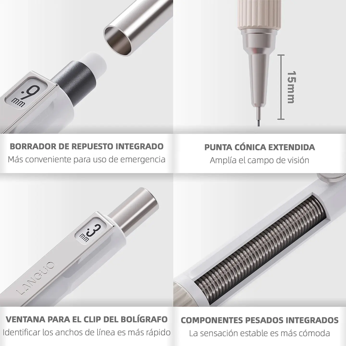 Portaminas mecánico 0,7mm Plateado - Languo 5