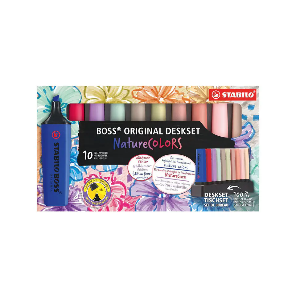 Set de 10 Destacadores STABILO BOSS Original – NatureCOLORS Wildflower Edition (con Base) 1