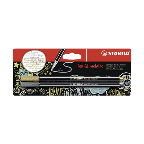 Set 2 Marcadores Stabilo Pen 68 Metalicos Oro Y Plata