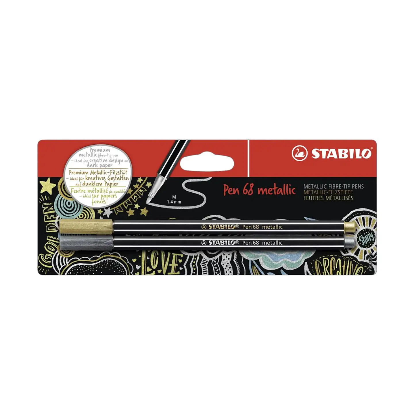 Set 2 Marcadores Stabilo Pen 68 Metalicos Oro Y Plata 1