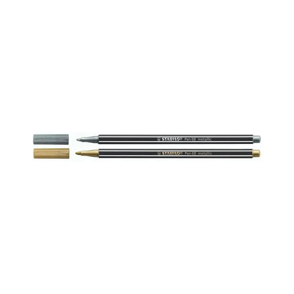 Set 2 Marcadores Stabilo Pen 68 Metalicos Oro Y Plata 2