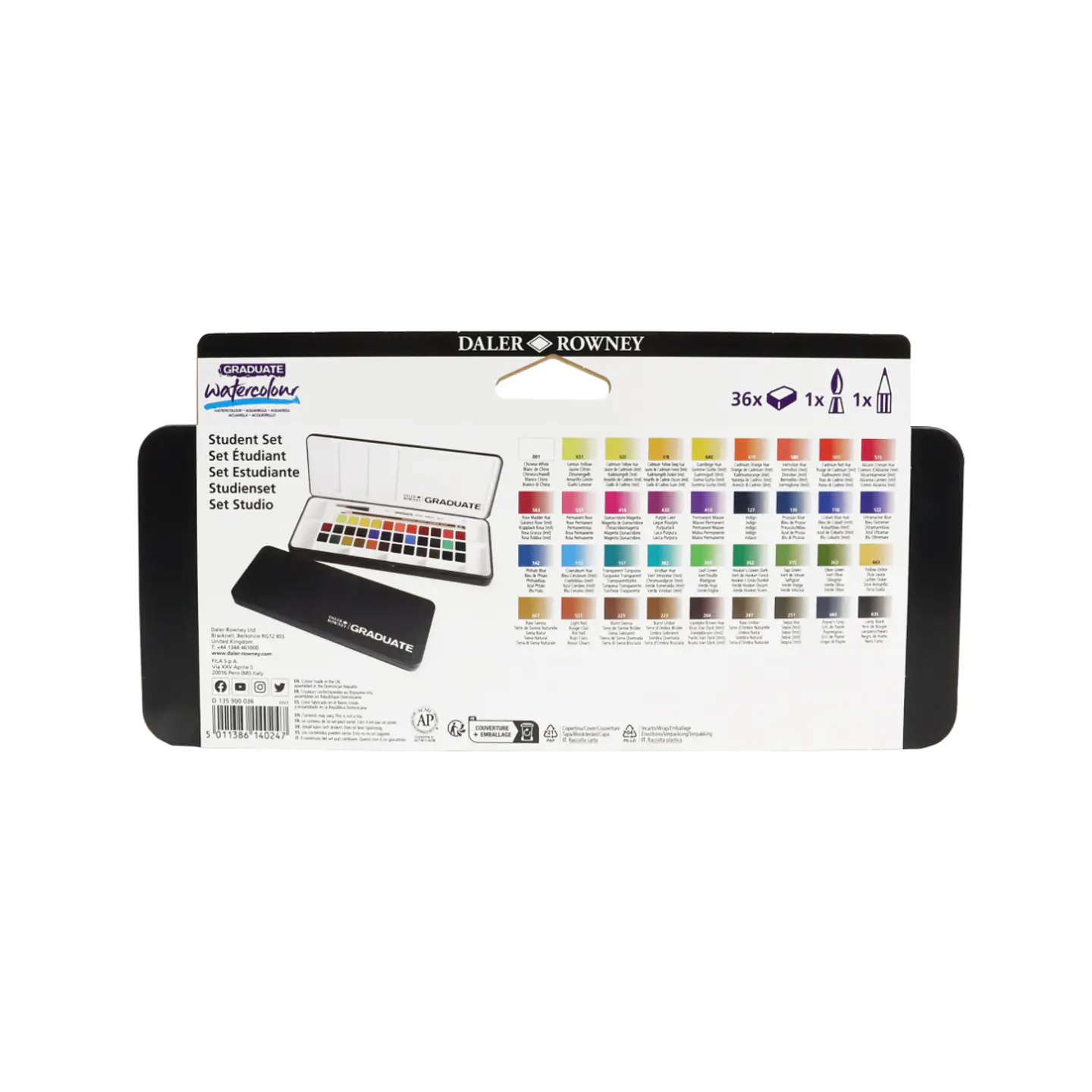 Estuche de Acuarelas Profesionales Daler Rowney Graduate - 36 Colores, Pincel y Lápiz 4