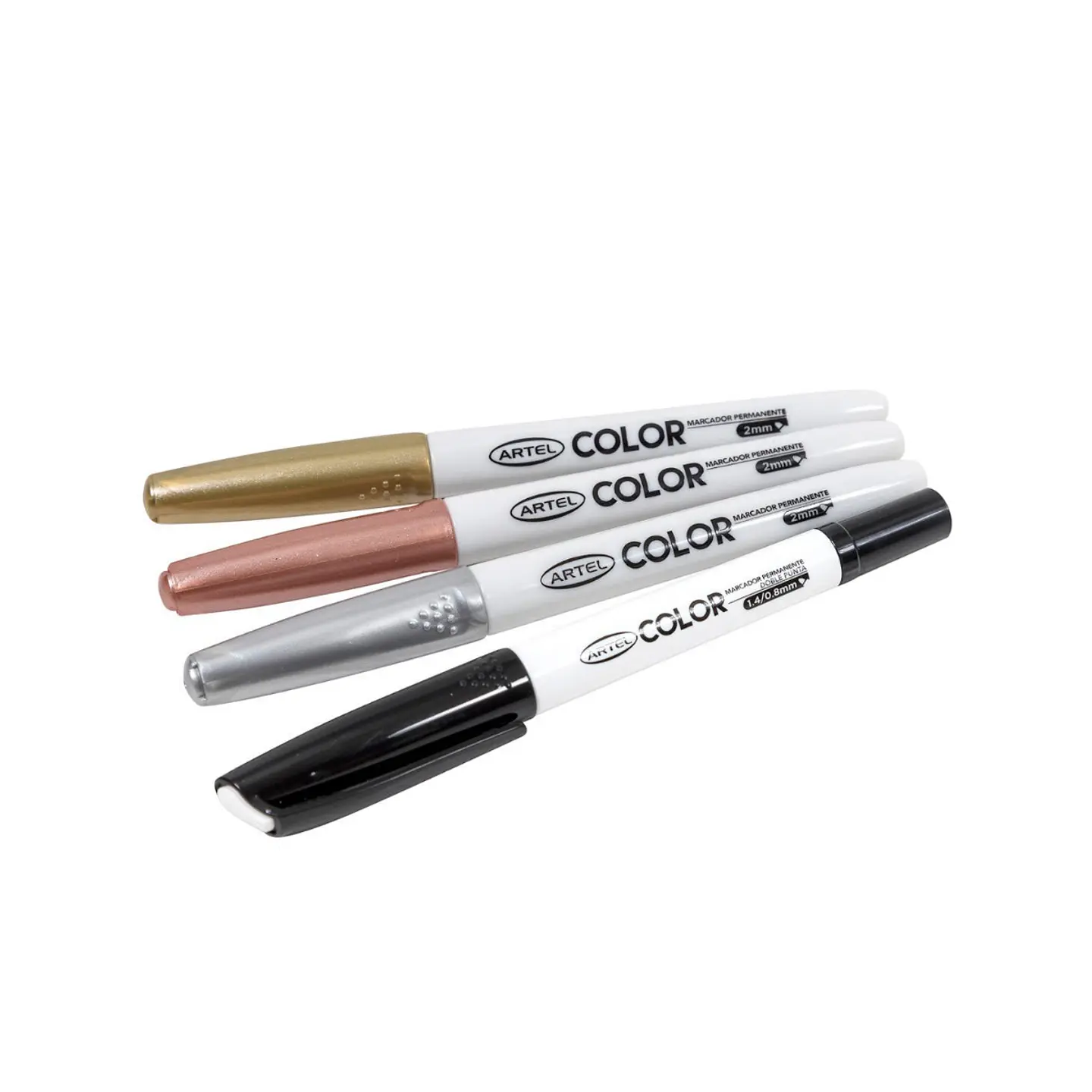 Set de 4 Marcadores Permanentes Artel – 3 Metálicos + 1 Negro Doble Punta 2