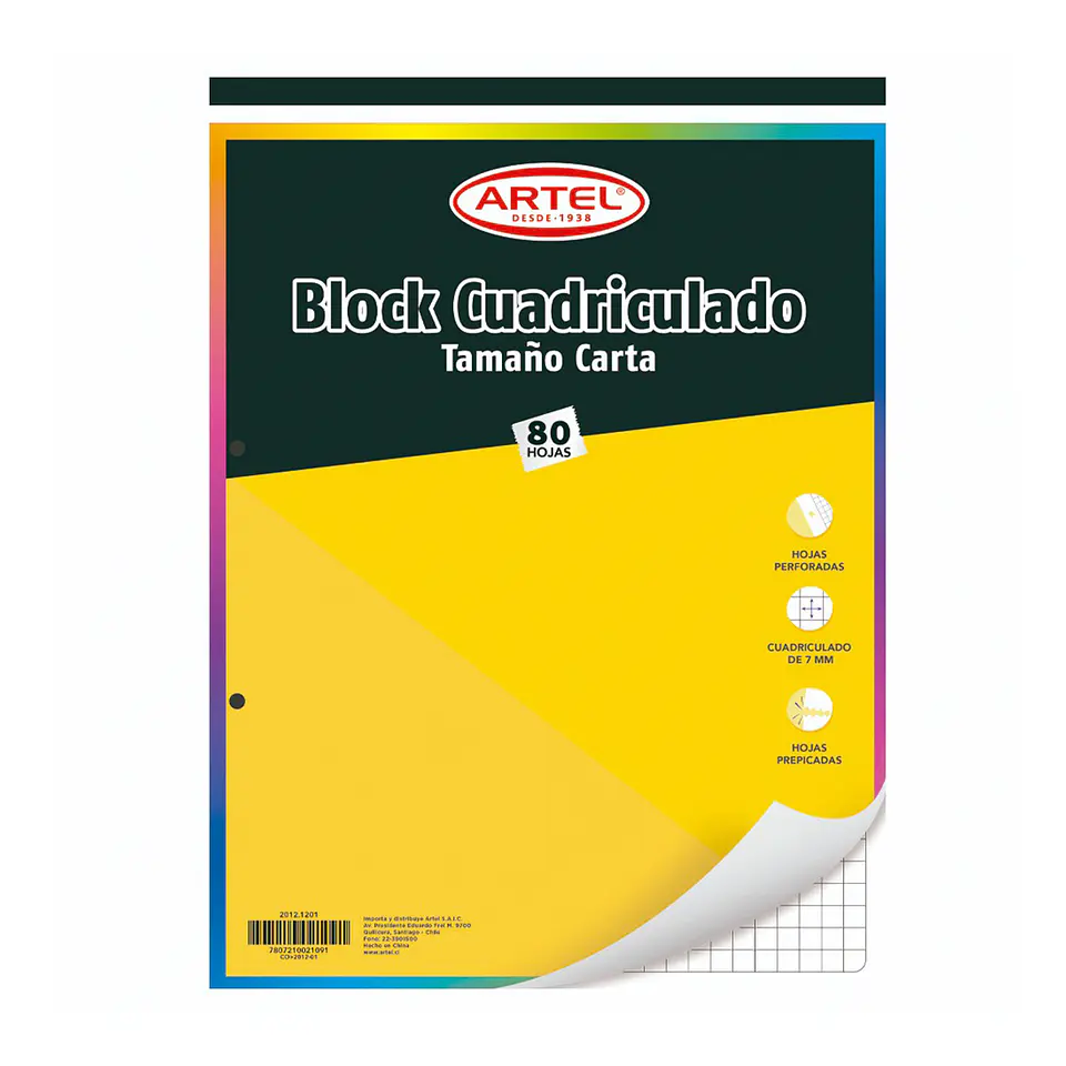Block Prepicado 80 Hojas Cuadriculada 7 Mm - Artel 2