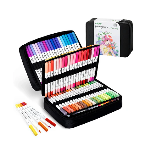 Set Marcadores Agua Ohuhu 120 Colores Puntas Pincel Y Fina