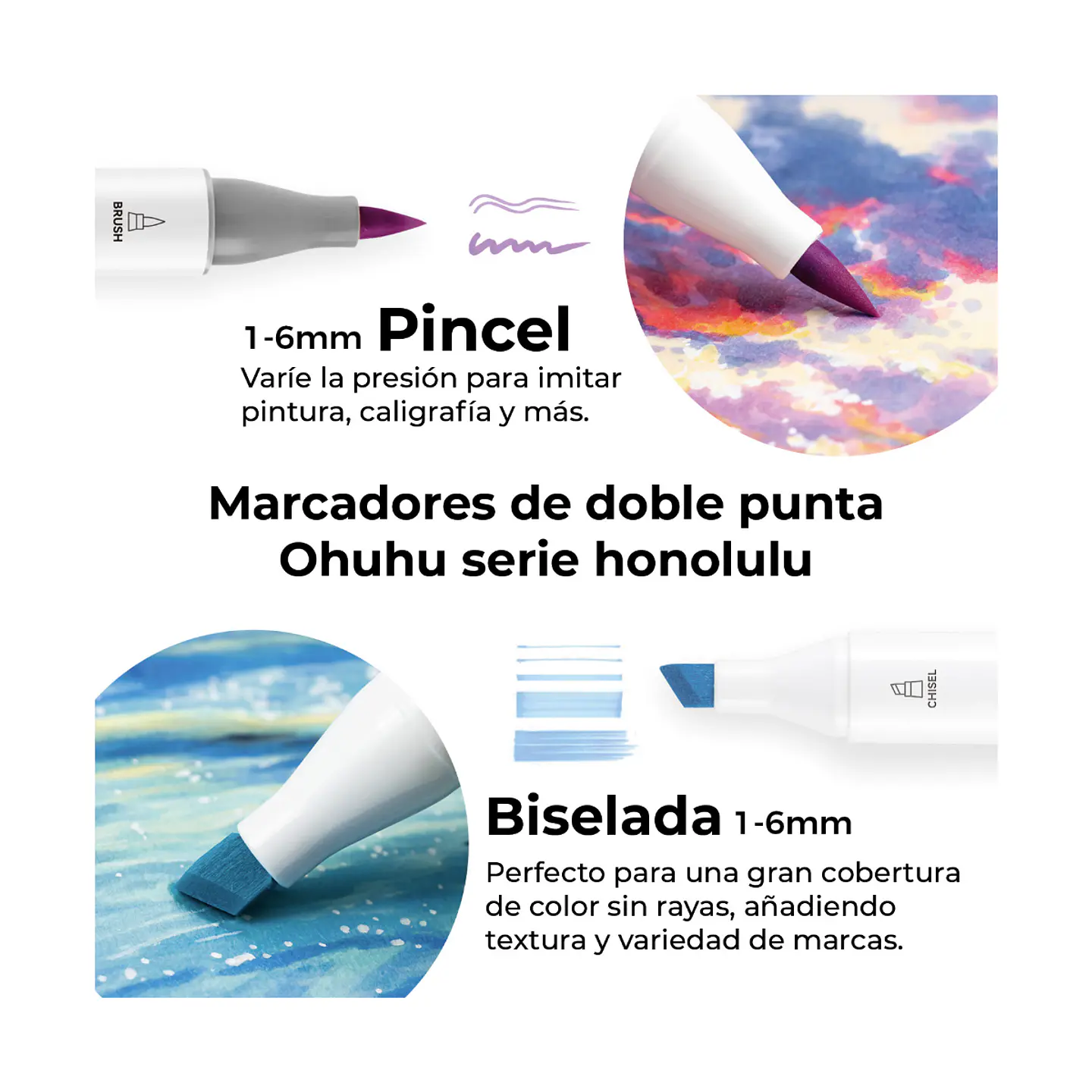 Marcadores Alcohol Ohuhu Tonos Purpura Punta Pincel Y Bisel 4