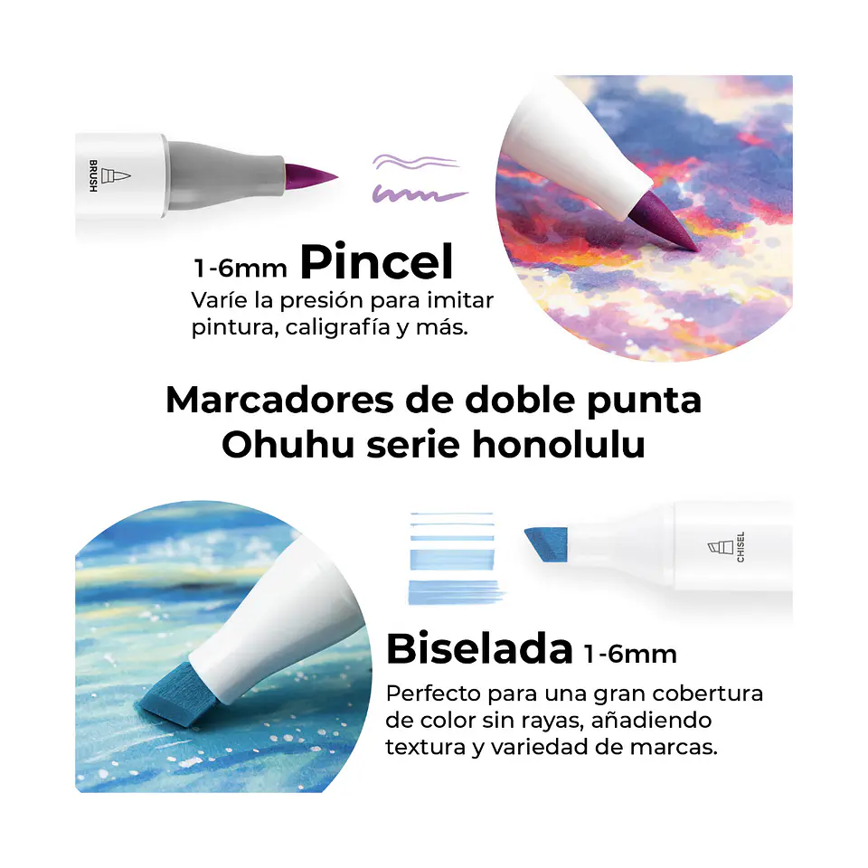 Marcadores Alcohol Ohuhu Tonos Purpura Punta Pincel Y Bisel 4