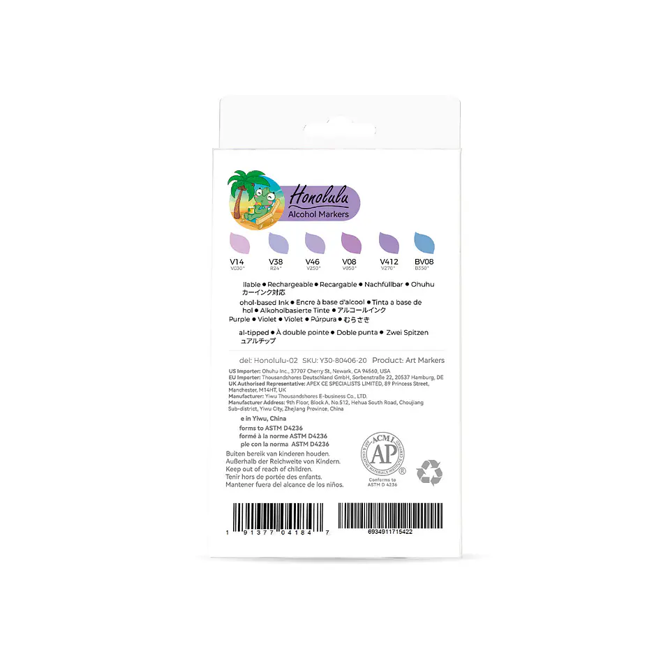 Marcadores Alcohol Ohuhu Tonos Purpura Punta Pincel Y Bisel 5