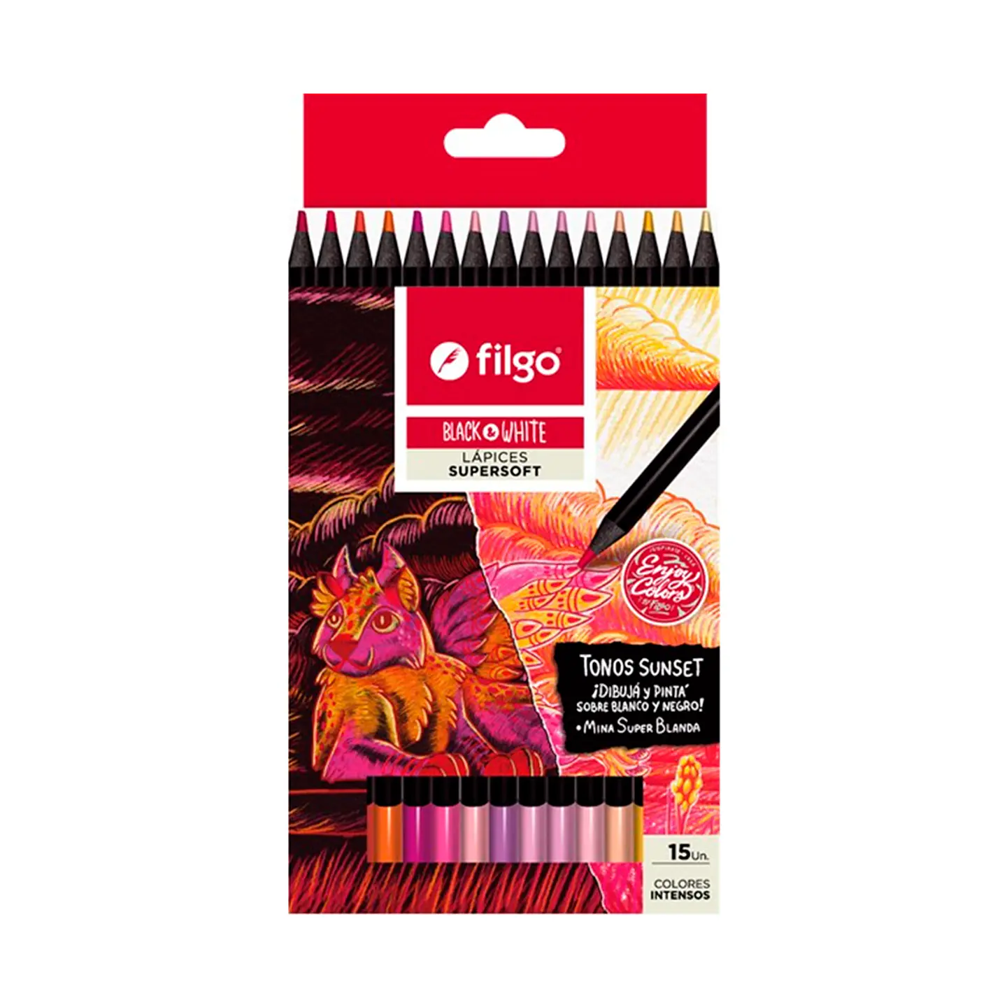 15 Lapices de Colores Black-White Sunset - Filgo 1