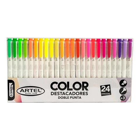Destacador Doble Punta 24 Colores Artel 24 Colores