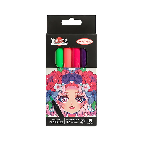 6 Marcadores Brush Colores Florales - Artel