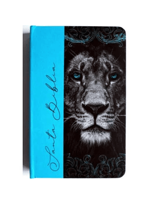 Biblia Rvr 1960 Letra Grande Tamaño Manual Tapa Dura De Tela Leon Aguamarina