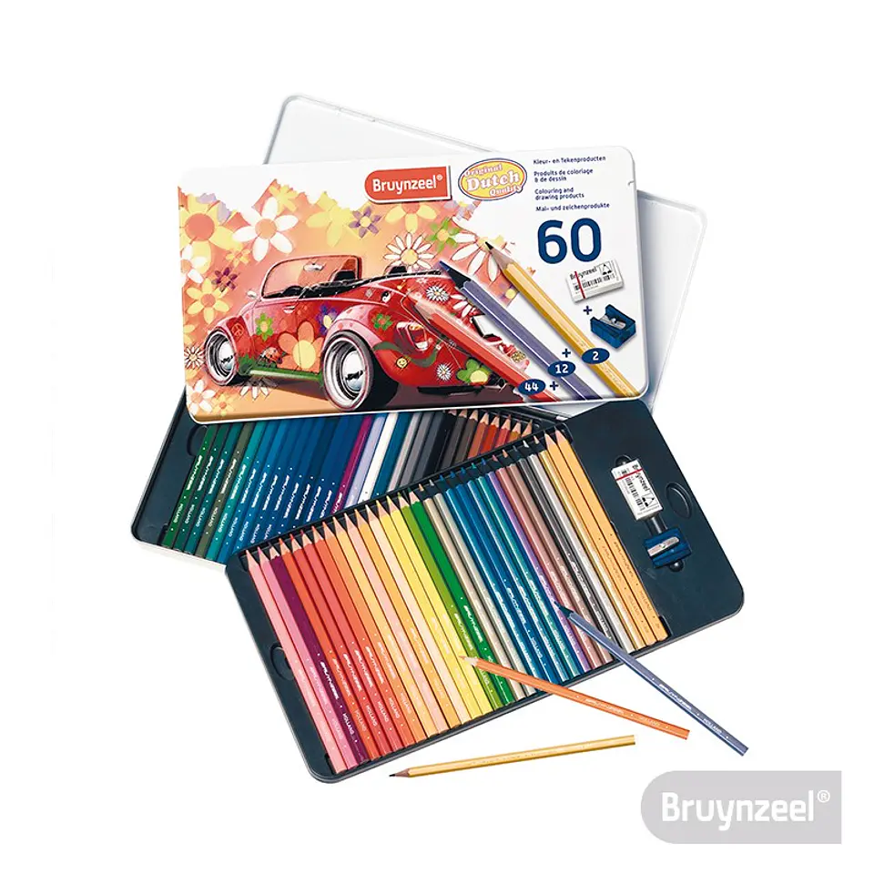 Set 60 caja metálicas Bruenzeel Lápices + sacapuntas + goma 3