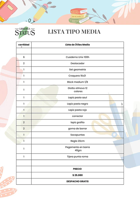 Pack escolar para Media
