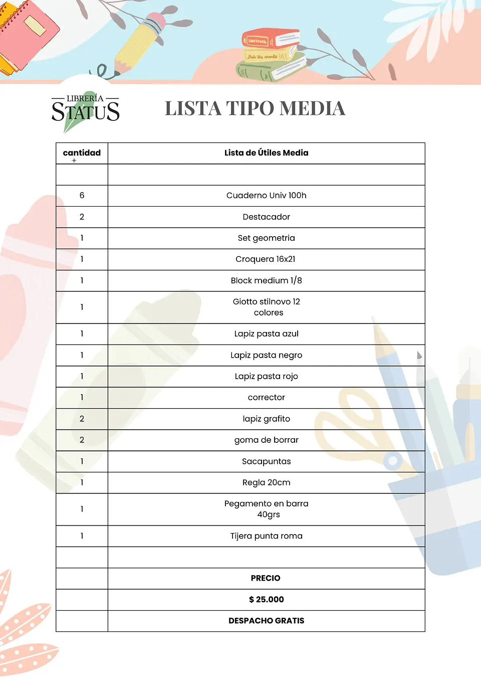 Pack escolar para Media 1