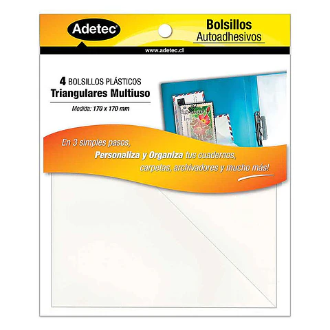 BOLSILLO TRIANGULAR MULTIUSO ADHESIVAS ADETEC 170 X 170 MM.