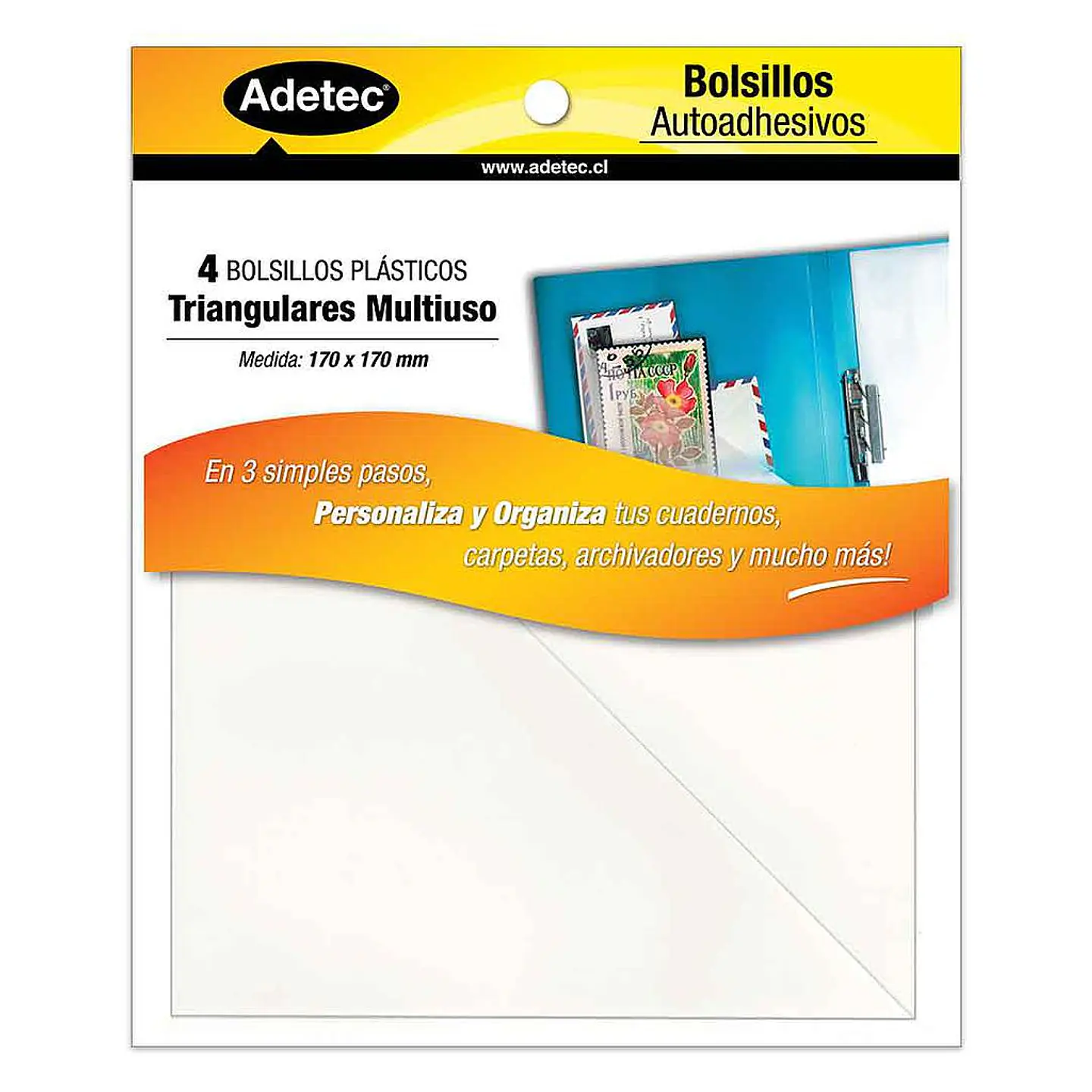 BOLSILLO TRIANGULAR MULTIUSO ADHESIVAS ADETEC 170 X 170 MM. 1