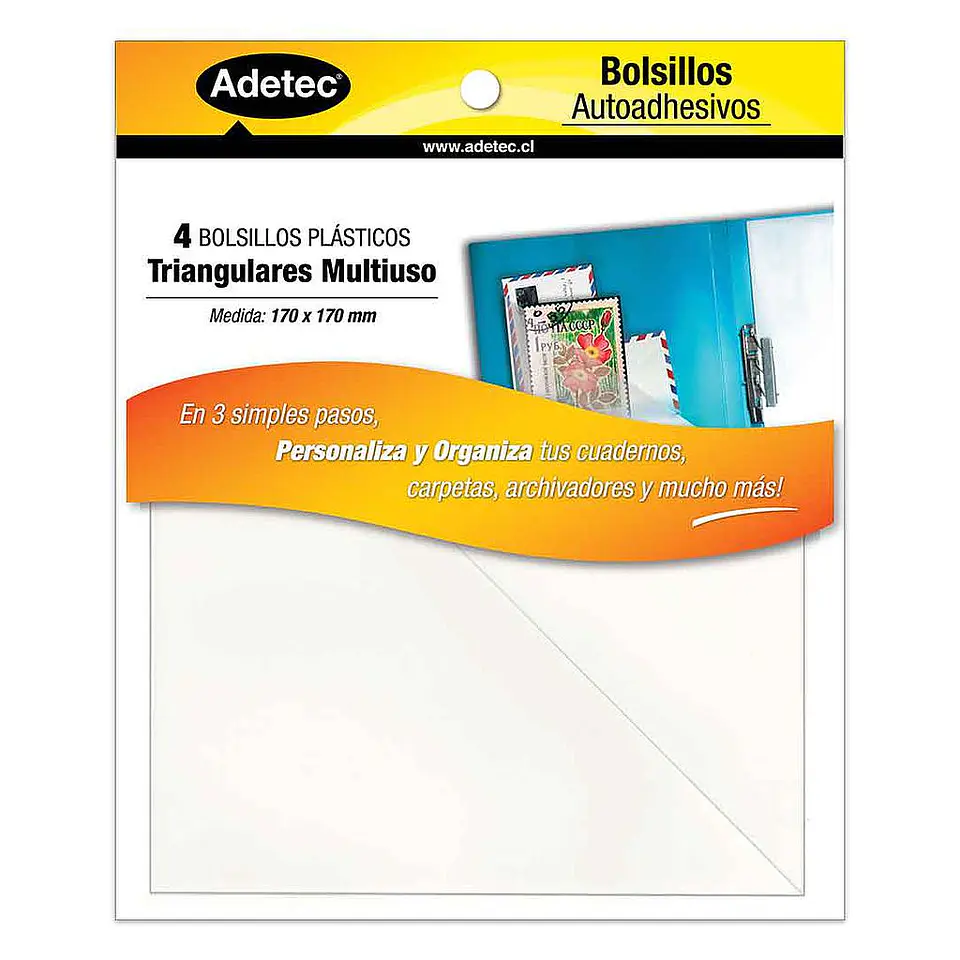 BOLSILLO TRIANGULAR MULTIUSO ADHESIVAS ADETEC 170 X 170 MM. 1