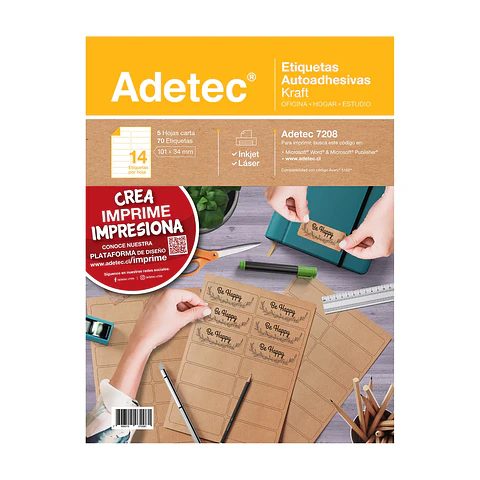 ETIQUETA KRAFT PARA IMPRESIÓN 101X34 MM 5 HOJAS