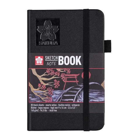 Sakura Sketch Note Book - Sketchbook PAPEL NEGRO 80 Hojas, 140 g/m2 9x14cm