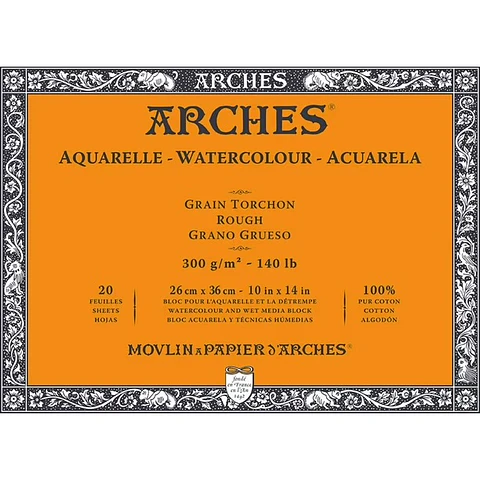 Block Acuarela Arches 300gr Grano Grueso 20 Hojas 26 x 36 cm