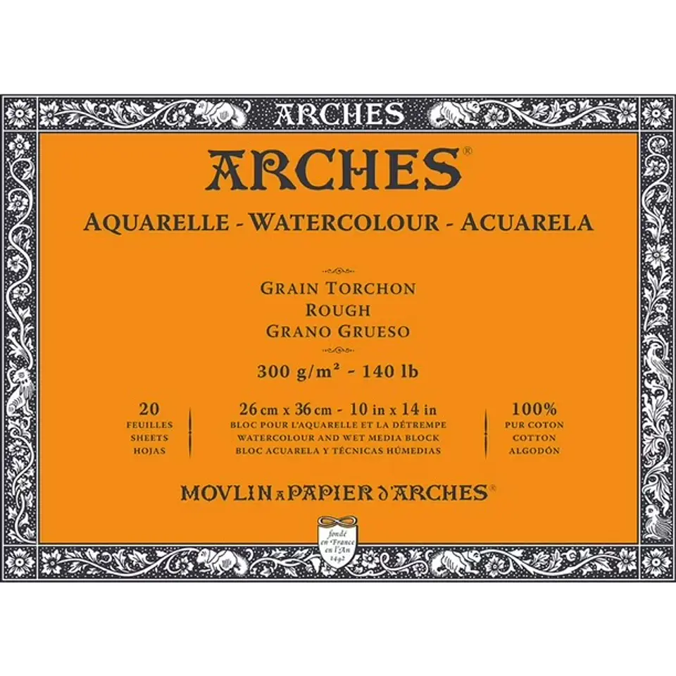 Block Acuarela Arches 300gr Grano Grueso 20 Hojas 26 x 36 cm 1