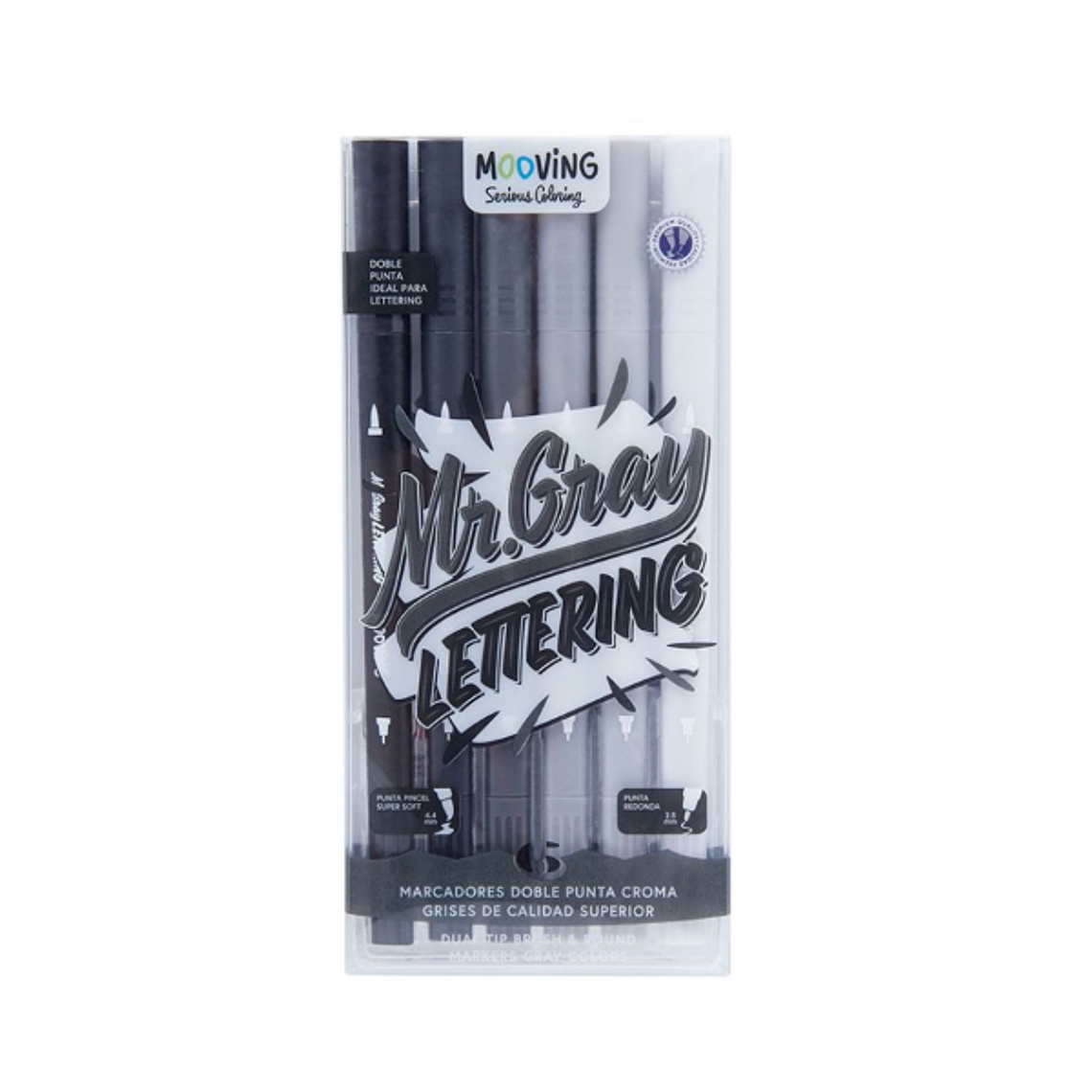 Estuche 6 Brush Doble Punta Escala Grises Premium 1