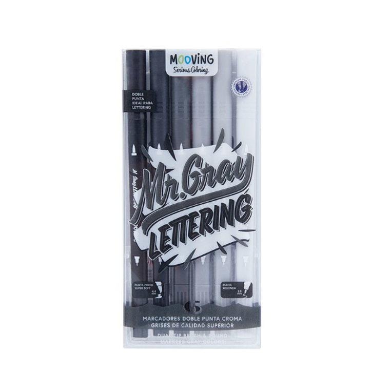 Estuche 6 Brush Doble Punta Escala Grises Premium 1