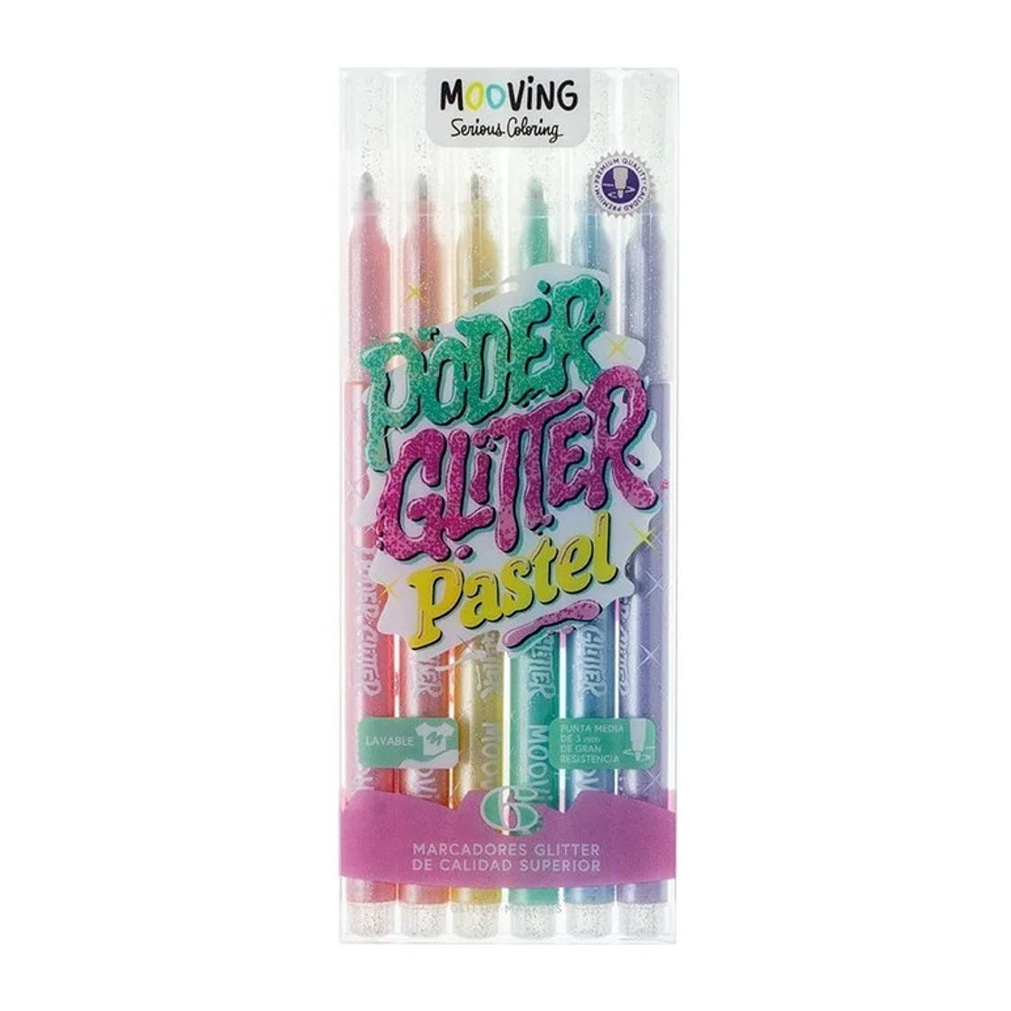 Estuche 6 Marcadores Pastel Glitter Premium 1