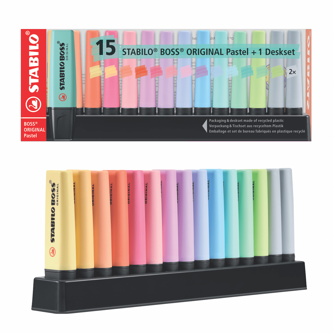 Stabilo boss 15 colores original pastel + deskset 1