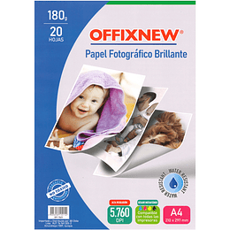 PAPEL FOTOGRAFICO A4 180 gr 20 hj BRILLANTE OFFIX
