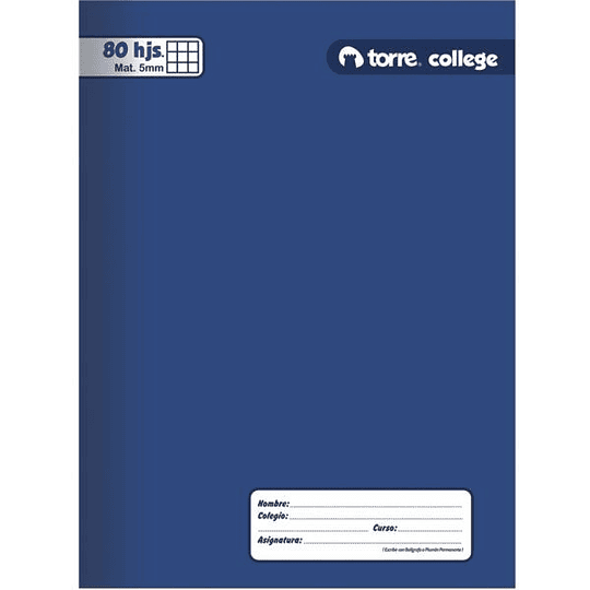 CUAD COLLEGE TORRE 80hj  5mm LISO