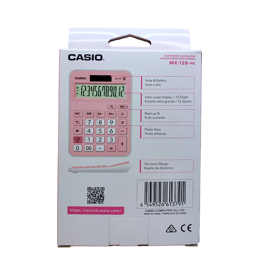 CALCULADORA CASIO MX-12B 12 digitos ROSADO