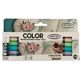 PLUMONES P/TELA 6 col PASTEL ARTEL
