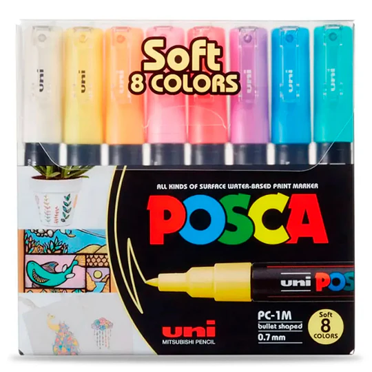 PLUMON SET 8 col PASTEL PC-1M POSCA 