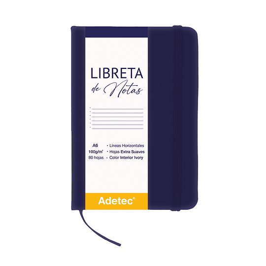 LIBRETA COSIDA A6 80 hj C/ELASTICO AZUL ADETEC