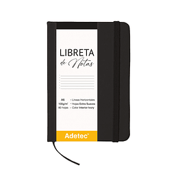 LIBRETA COSIDA A6 80 hj C/ELASTICO NEGRA ADETEC